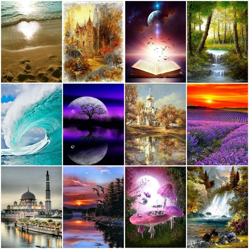 

5D DIY Diamond Painting landscape Crystal Diamond Painting Cross Stitch Full square round diamond Needlework Home Decorative
