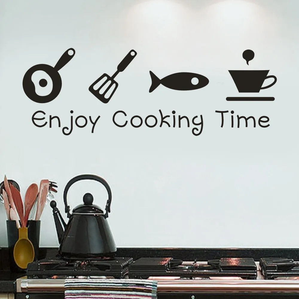 1pcs Cartoon enjoy cooking time kitchen Wall Sticker PVC Living room Kitchen home decoration Mural Art Decals stickers