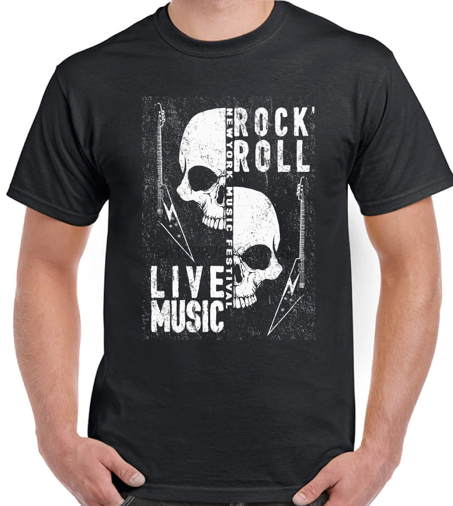 Мужская футболка с круглым вырезом Rock N Roll летняя брендовая изображением черепа