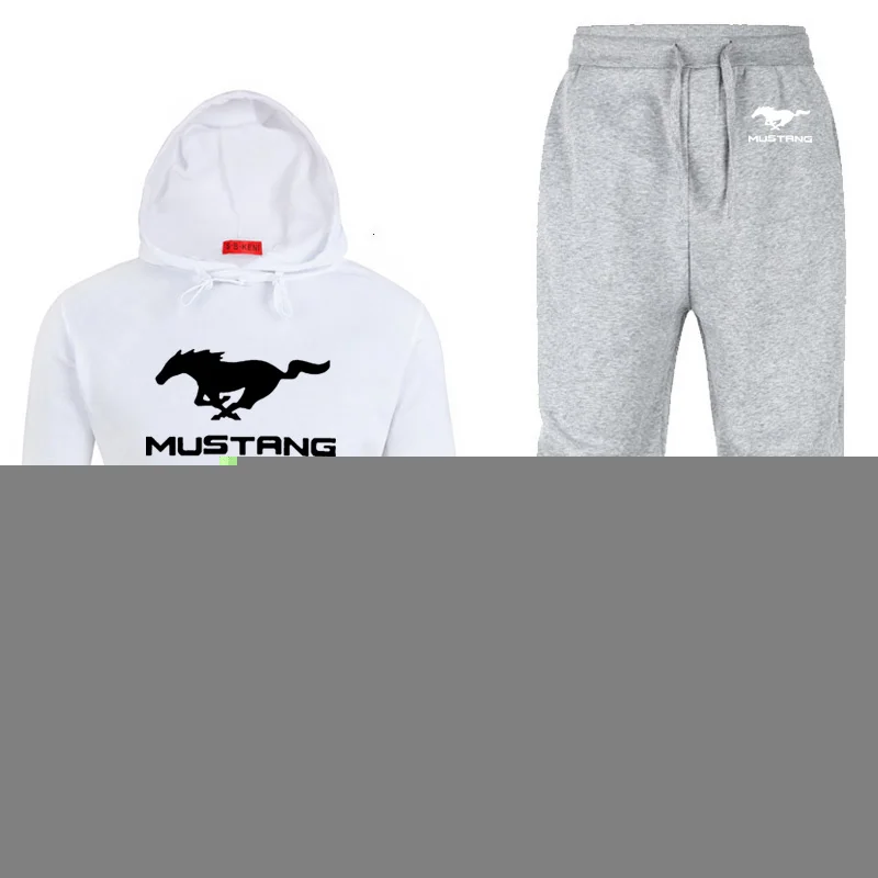 Мужские толстовки Mustang с логотипом автомобиля, унисекс, толстовка, модная мужская толстовка в стиле хип-хоп, harajuku, повседневные флисовые худи, штаны, костюм из 2 предметов - Цвет: 803