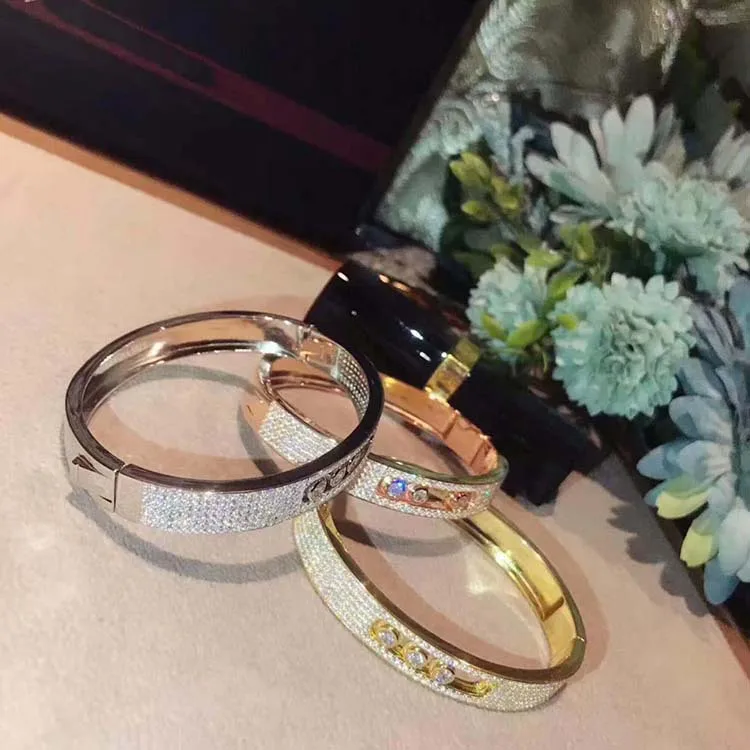 AAA кубический цирконий move браслет и браслеты, известный французский бренд 925 стерлингового серебра ювелирные изделия, Женские Модные Твердые Три камня браслет