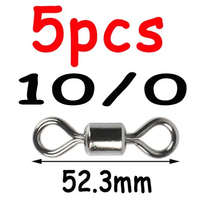 5Pcs/20pcs Large Size 8 Shape Black Rolling swivel Fishing Swivel Snap Hook Connector Double Solid Ring Fishing Accessory - Color: 5pcs 10-0