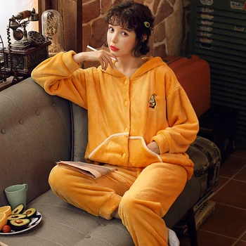 

Autumn And Winter Female Thicken Coral fleece pajamas Korean version sweet Long sleeve Pyjama