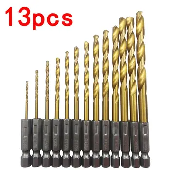 

13 Pcs / Lot Hss Hss Titanium Coated Drill Bit Set 1/4 Hex Shank 1.5-6.5 Mm Hex 13pcs / set Neutral / shank drill