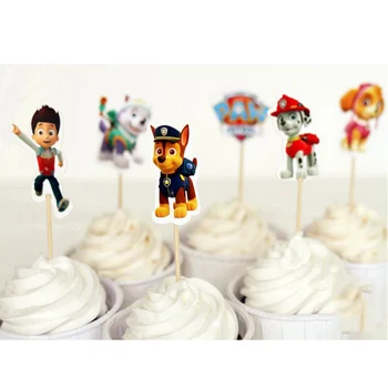 

24 Pcs SPIN MSATER Cartoon Rescue Dog Cake Card Birthday Candle Fruit Plug-in Action Figures Children Birthday Party Supplies
