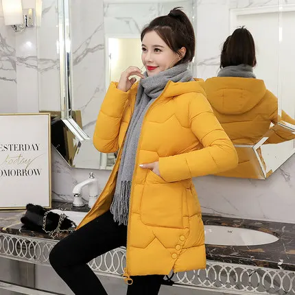 Зимний женский с капюшоном теплые пальто плюс размер свободная хлопковая куртка женская с подкладкой длинная парка Женская Верхняя одежда Повседневная Базовая куртка - Цвет: yellow