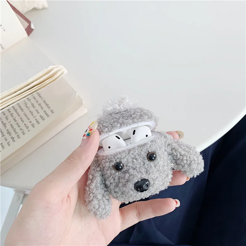 Luxury Cartoon Couple Poodle Dog Fashion Soft Plush Headset Case For Apple Airpods 1/2 Cover Wireless Bluetooth Earphone Case