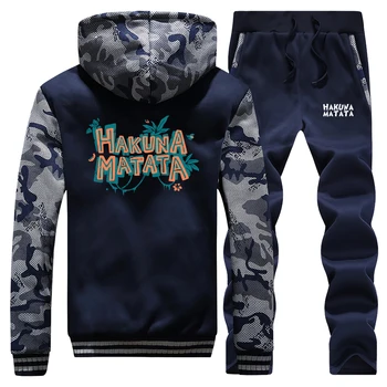 

The Lion King Friends Sweatshirt+Sweatpants Mens Hakuna Matata Cartoon Thick Hoodies Hip Hop Zip Men Jacket Harajuku Tracksuit