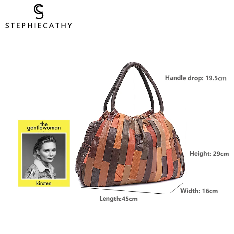 SC Brand Design Vintage Leather Patchwork Women Shoulder Bag Ladies Large Sheepskin Hobo Retro Styl