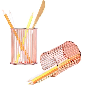 

2 Pcs Pen Makeup Brush Pencil Holder Desk Organizer for Office Tools Iron Wire Rose Gold Pencil Cup