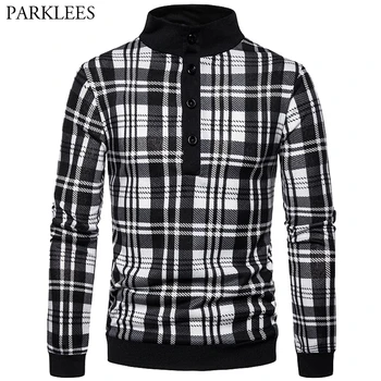 

Pullover Sweater Men Turtleneck Casual Mens Sweater Big Plaid Men Pullover Knitted Button up Sweaters Christmas Pull Homme