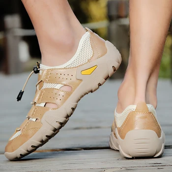 

Sandals Men 2020 Men genuine Leather Sandals Slippers Fashion Casual Shoes handmade Beach Breathable Men Sandals big size 48