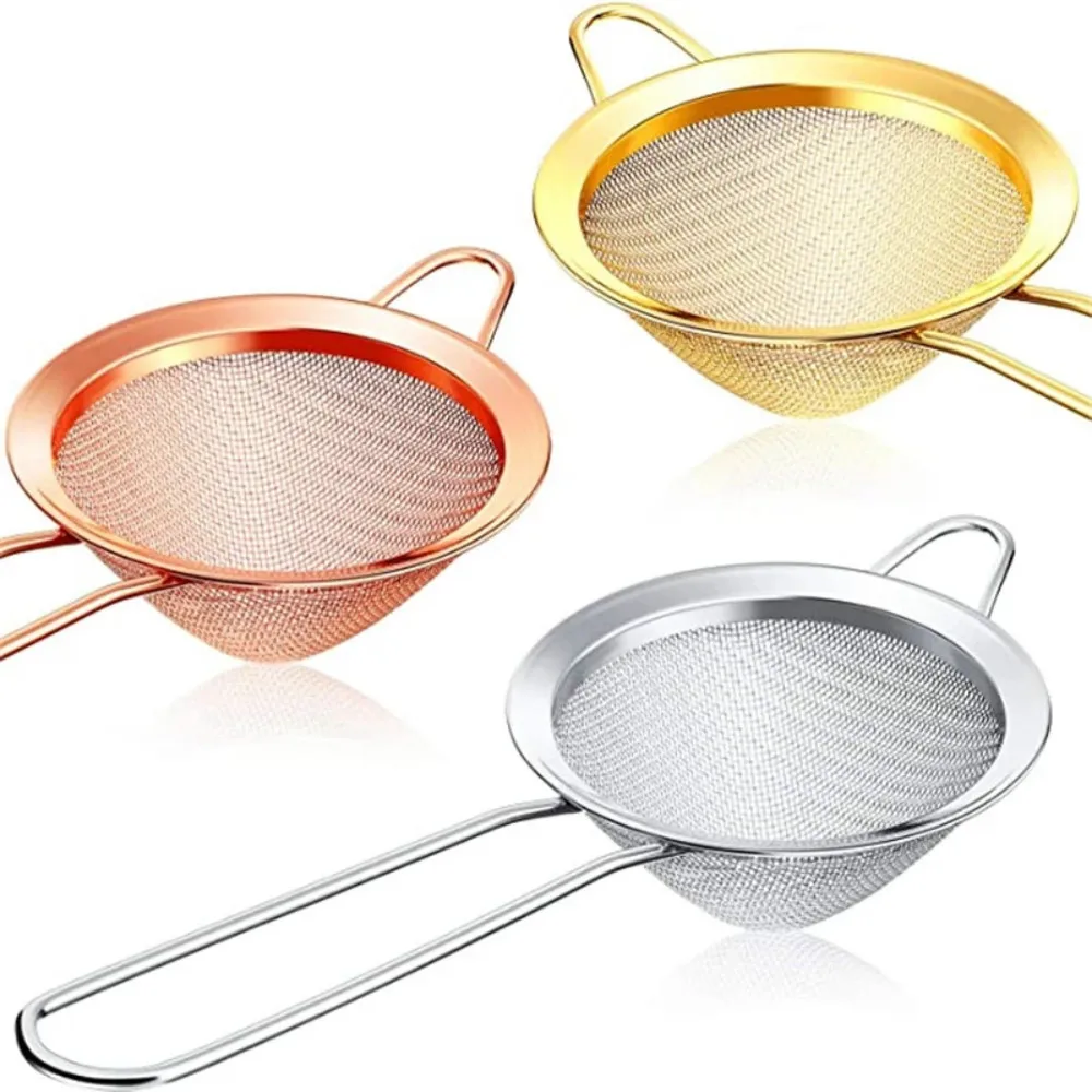 Tea Herbs Effective Cone Shaped Cocktail Strainer for Cocktails Golden Stainless Steel Small Strainer Fine Mesh Strainer That is Rust Proof & Great As A Tea Strainer Coffee & Drinks 