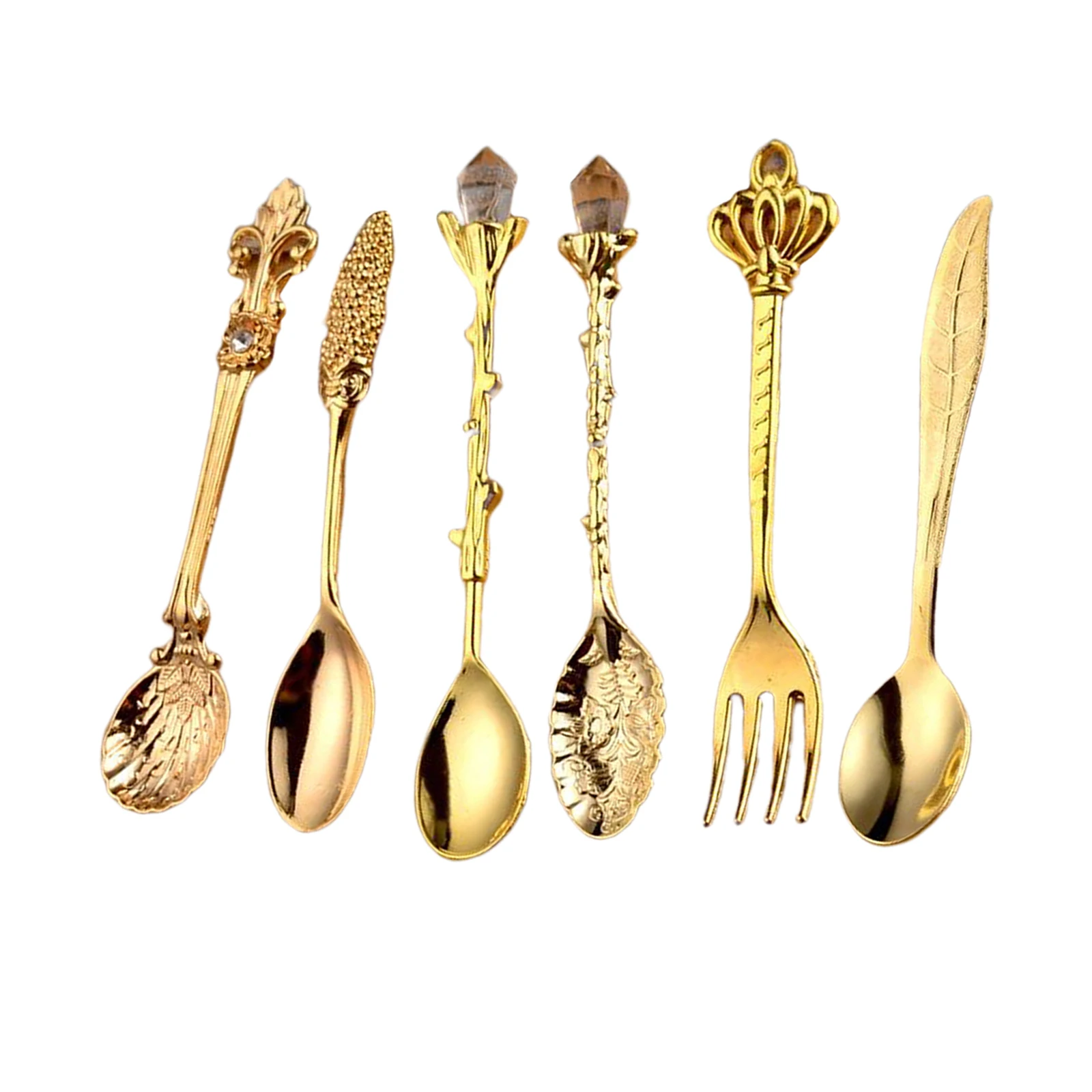 Spoon and Fork Set Spoon Decorative Dessert Spoons Coffee Spoons Golden