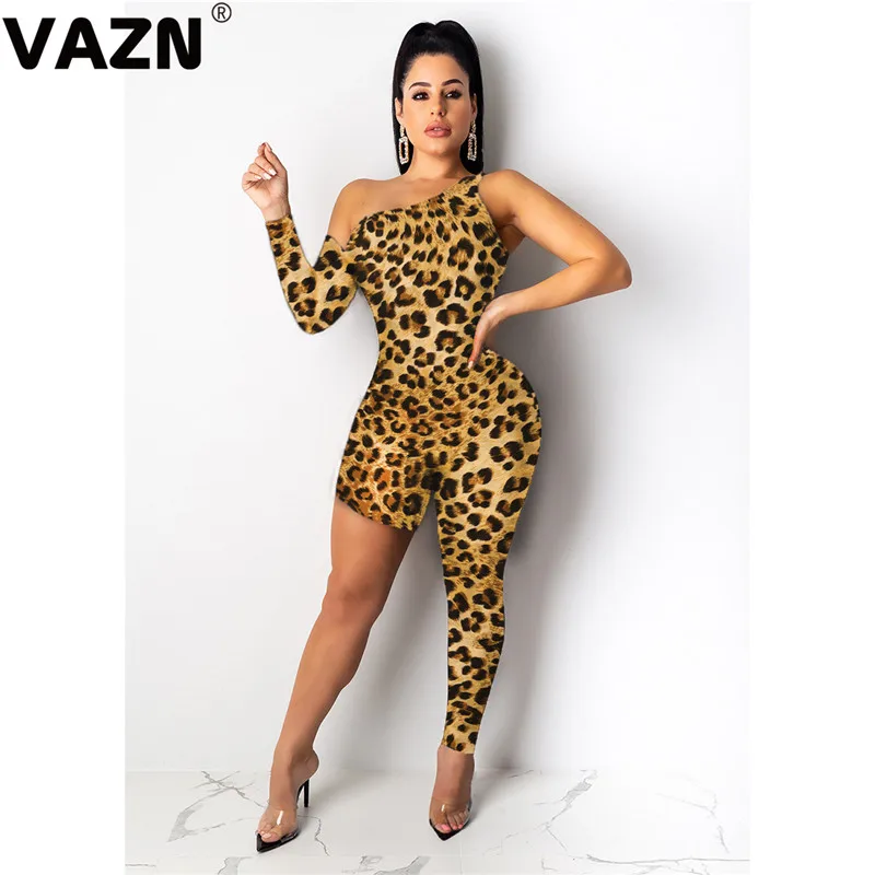 VAZN SH7132 золотые выдалбливают асимметричные леопардовые горячие сексуальные модные с открытыми плечами Спагетти ремень без рукавов эластичные женские комбинезоны