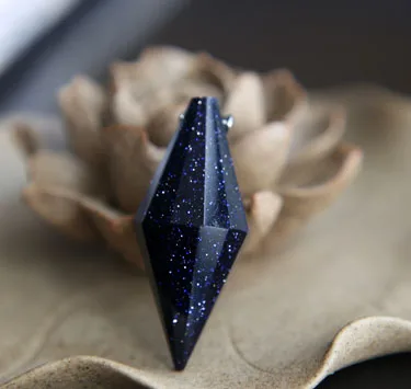 Natural Blue sandstone crystal pendant Double pointed Seven chakra crystal pendulum. Lady. Men pendant Manual cutting polyhedron 2