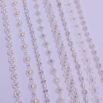 

Ivory Color ABS Pearl Beads Chain Trim Bridal Beads String Rhinestone Applique For Wedding Party Clothing Decorative 30 designs