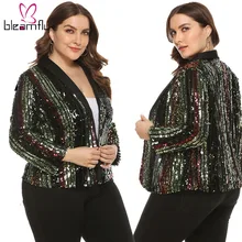 Зимняя женская куртка размера плюс XL-5XL с длинным рукавом, разноцветное пальто в полоску с блестками, уличная одежда, женские элегантные куртки, пальто