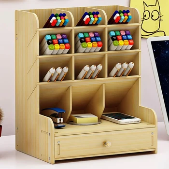 

White Multi-Function Wood 13 Grids Desktop Stand Holder Cosmetic Brush Storage Box for Pencil Pen Cosmetic Brush Jewelry Display