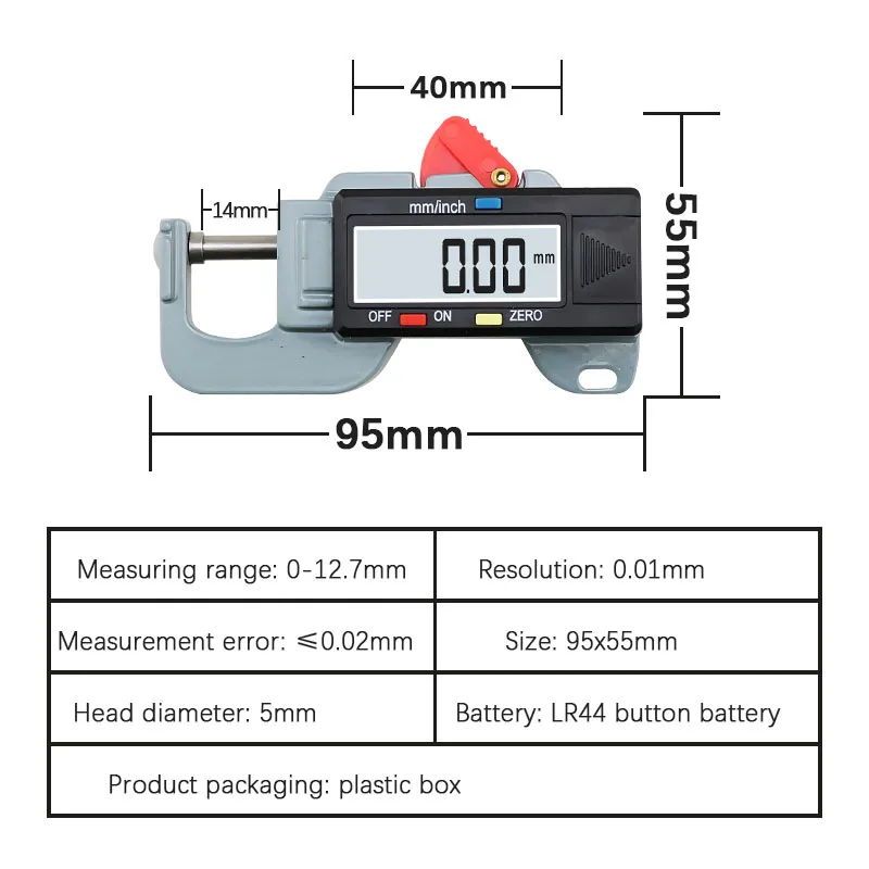 Thickness Gauge Precise Digital Thickness Gauge Meter Tester Micrometer Lateral Thickness Gauge For Leather Steel Plate Cloth 0-12.7 Mm/0.01mm