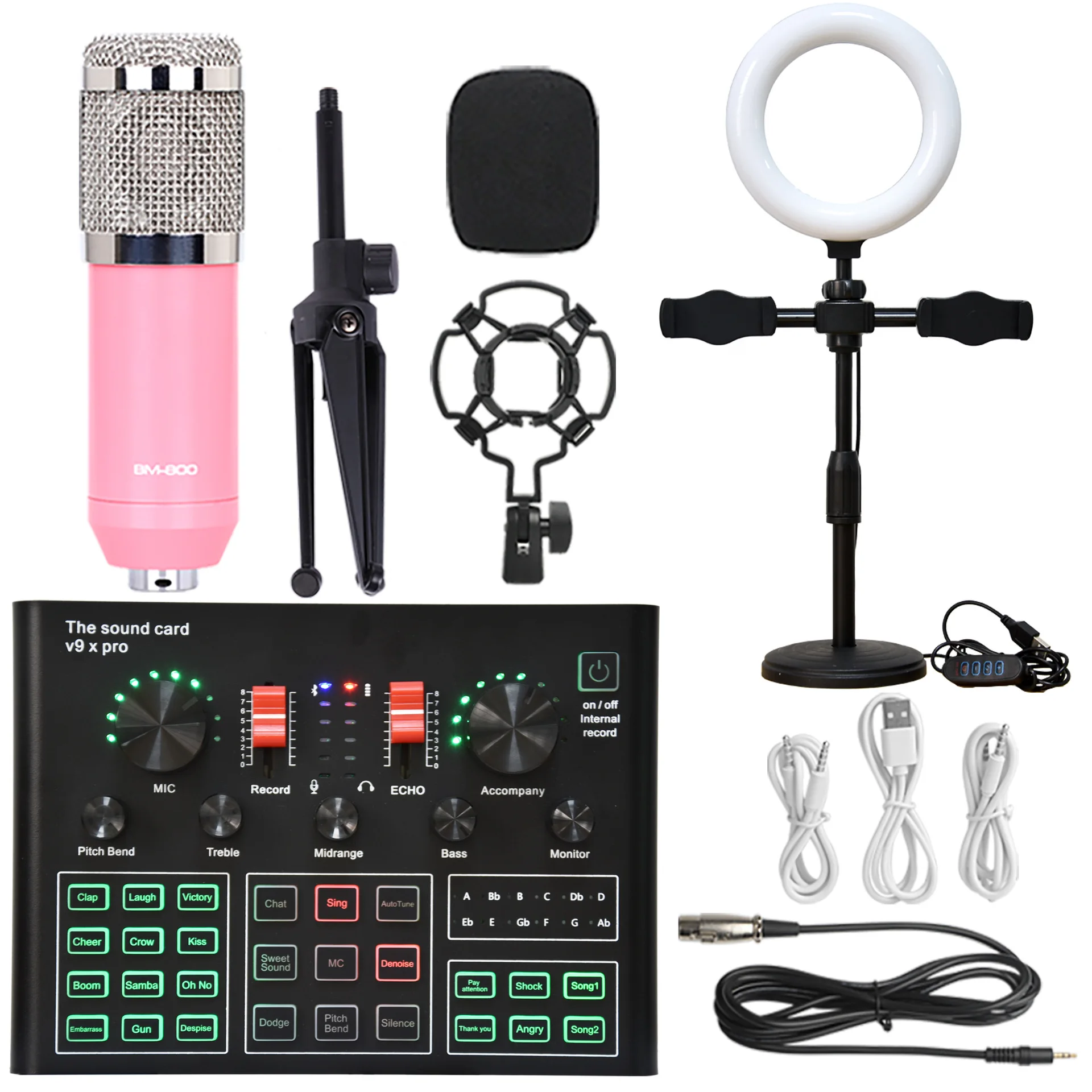 V9XPro Sound Card Studio Mixer Noise Reduction Portable Microphone Voice BM800 Live Broadcast for Phone Computer Record V9X Pro 