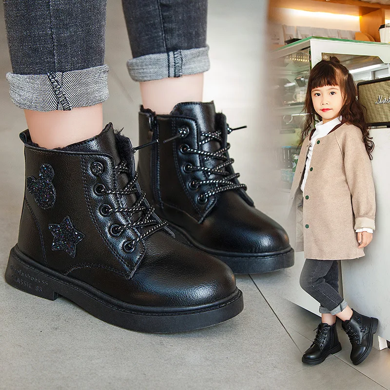 Fashion Sequin Princess Boots Little Girl Waterproof Patent Leather Boots Big Kids Martin Children'S Shoes 3 4 5 6-12 Year