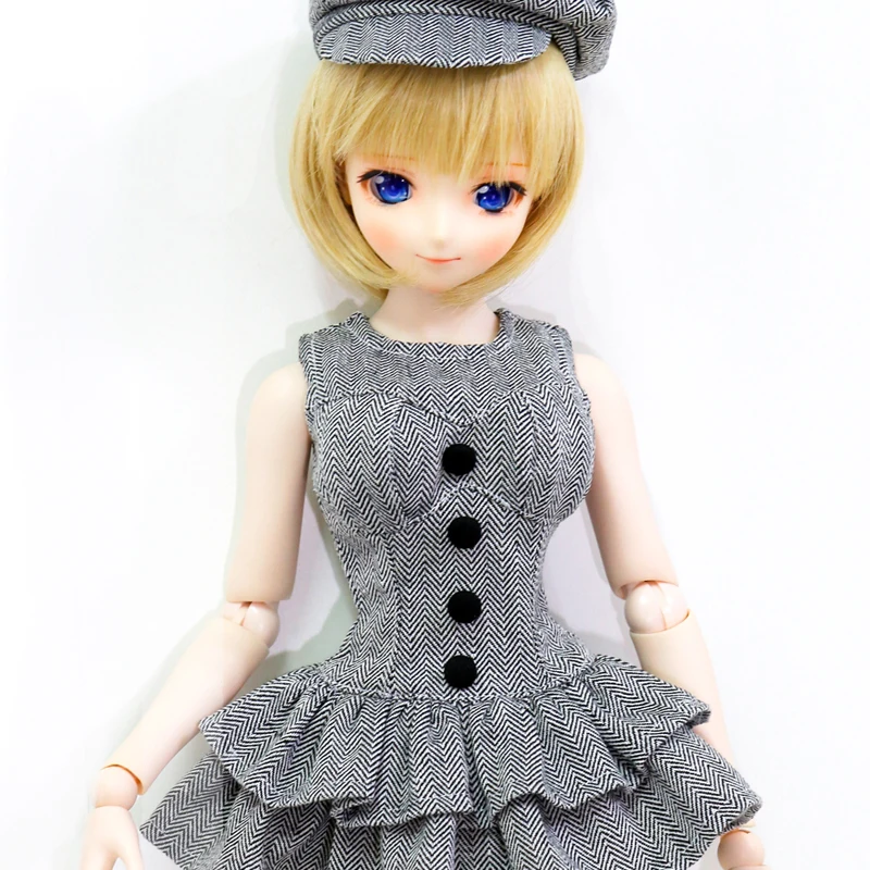 

NEW BJD Doll Clothes Sleeveless Gray Dress with Hat Tight Elegant Suits for 1/3 1/4 DDL MDD MSD Custom Doll Accessories