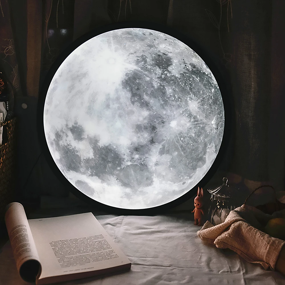 

Round wall lamp LED lamp bathroom vanity mirror living room bedroom three-color wall decoration corridor wooden moon mirror