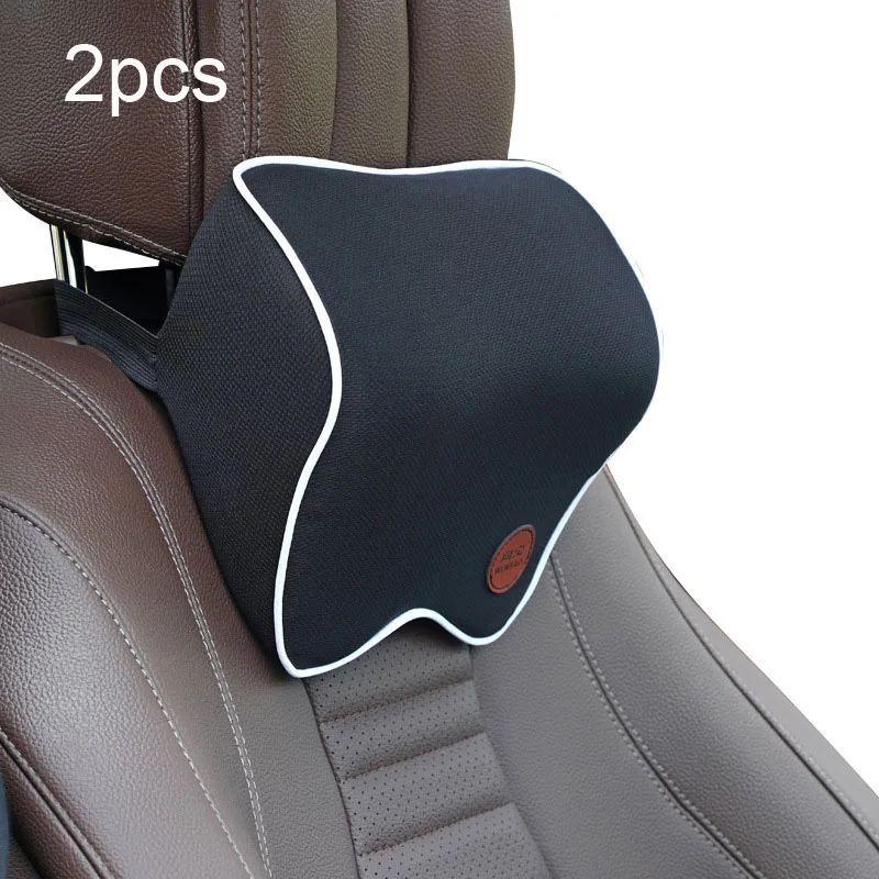 2pcs Black White Автомобильная подушка для шеи и подголовника, подушка для автомобильного сиденья, подушка для головы, защита для шеи, автомобильное сиденье, подушка для шеи с памятью, хлопковые автомобильные аксессуары - Цвет: 2pcs Black White