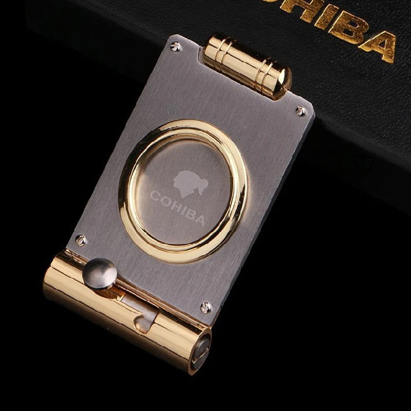 

COHIBA Stainless Steel Cigar Cutter Punch Two-In-One Metal Ppcket Cigar Punch Gillotine Portable Cigars Scissors Cutting Knife