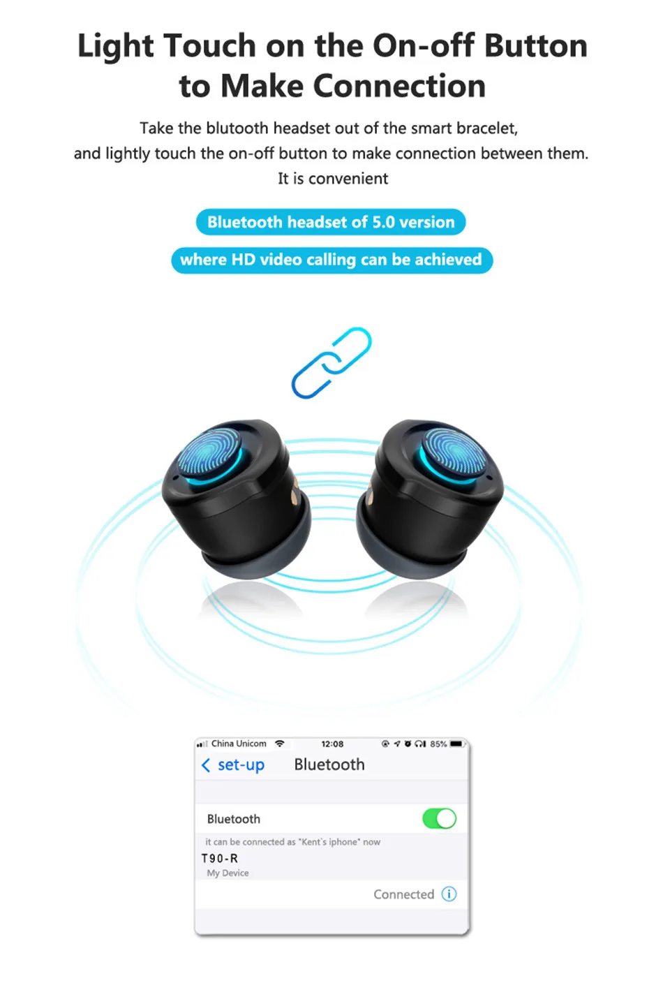 OTTWN T90 фитнес-браслет Bluetooth 5,0 с беспроводными наушниками IP67 водонепроницаемые спортивные Смарт-часы для телефона Android IOS
