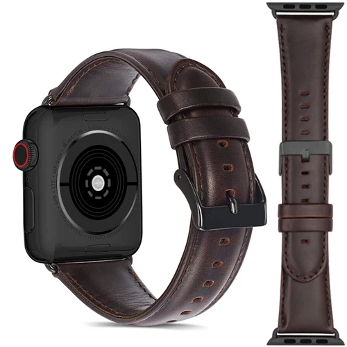 Black buckle Ремешок из натуральной кожи для apple watch band 5 4 44 мм 40 мм iwatch 42 мм 38 мм Браслет apple Watch 4 3 2 1 Аксессуары - Band Color: Black buckle
