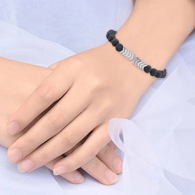 Volcanic Lava Stone Bracelets Bangle Healing Balance Yoga Magnet Arrow Beads Bracelet For Men Women