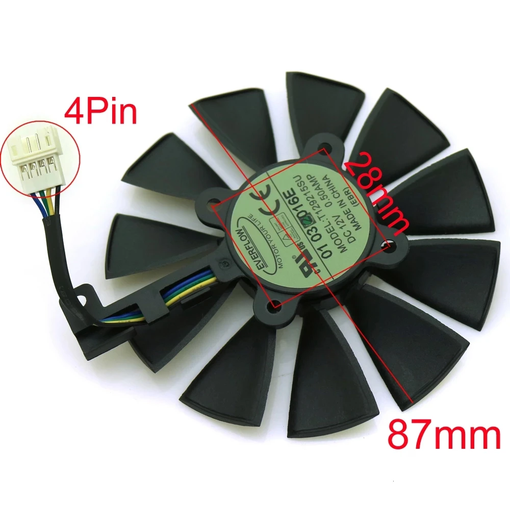 T129215SU 12V 0.5A 87 мм для ASUS Strix GTX980TI R9 390X 390 GTX1080 Видеокарта кулер вентилятор охлаждения |