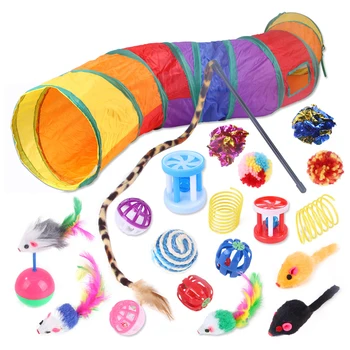 

Traning Dogs Agility Toys Supplies 21/20pcs Cat Teasing Pompom Ball Feather Wand Pets Kitten Teaser Replacement Toys