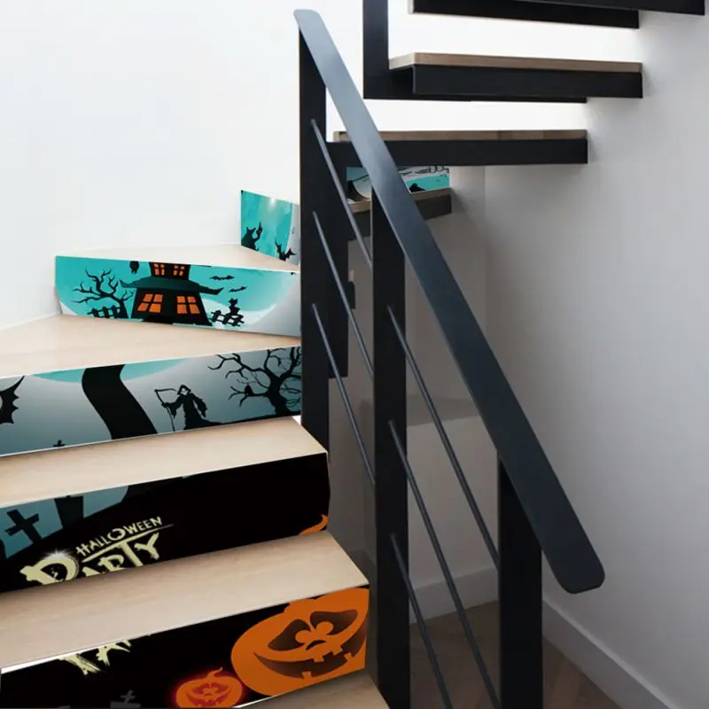 Halloween Decoration Sticker Accessories 3D Simulation Stair Stickers Waterproof Bat Ghost Pattern Wall Stickers Window Film