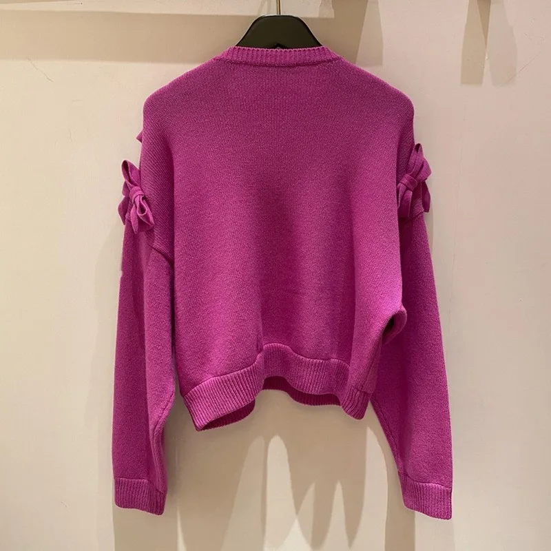 

O-neck Full Sleeves Bow Decorated knitwear sweaters and Cotton Knitted wool sweater for women