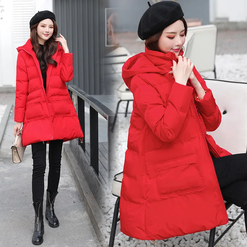 

A- line Version Loose-Fit Plus-sized Women Coat Mid-length 2018 New Style Winter Pregnant Women Fat Mm down Jacket Cotton-padded