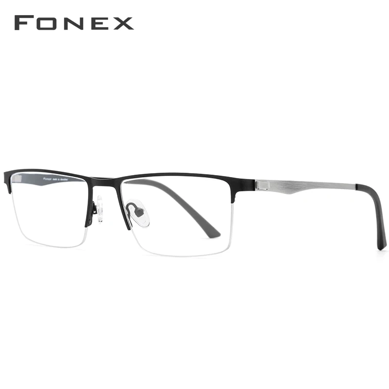 FONEX стекло из сплава es сверхлегкое квадратное стекло для глаз es оправа для мужчин близорукость по рецепту очки для мужчин оптические Безвинтовые очки 9867 - Цвет оправы: Черный