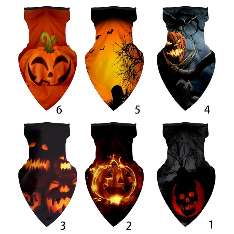 

Adult Halloween Bandana Face Mask Horror Evil Pumpkin Print Neck Gaiter Tube Cycling Windproof Ear Loops Balaclava Scarf