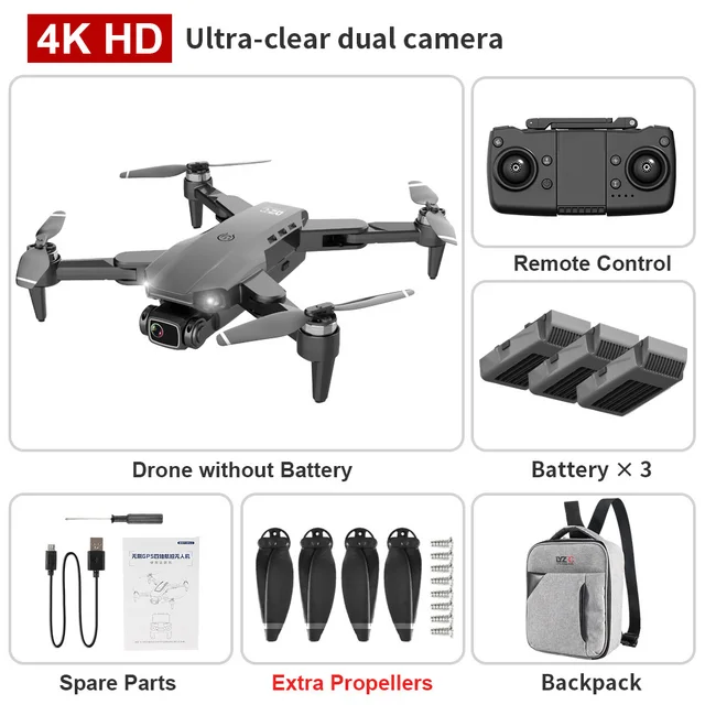 XKJ L900 PRO GPS Drone 4K Dual HD Camera Professional Aerial Photography Brushless Motor Foldable Quadcopter RC Distance1200MLight yellow