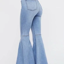 Высокая талия синие стрейч расклешенные джинсы брюки женские колокольчики эластичные Лоскутные Джинсовые эластичные джинсы женские брюки винтажные 0099