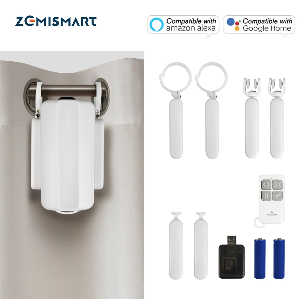 Zemismart-controlador de cortinas inteligente para el hogar, controlador de cortinas con WiFi, Tuya, Smart Life, Alexa y Google Home, tipo I, pista de cortinas tipo U