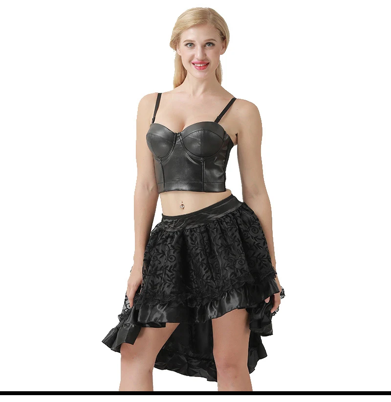 Черный из искусственной кожи Bralet женский бюстье готический панк-бра ночной клуб вечерние обрезанный Топ жилет размера плюс