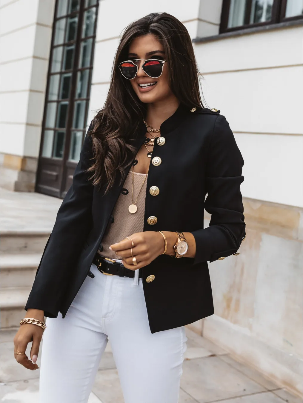 red pant suit 2021 New Fashion Stand Collar Blazers Women Solid Colors Single Breasted Office Jacket Long Sleeve Multi Button Slim Work Blazer short pants suit