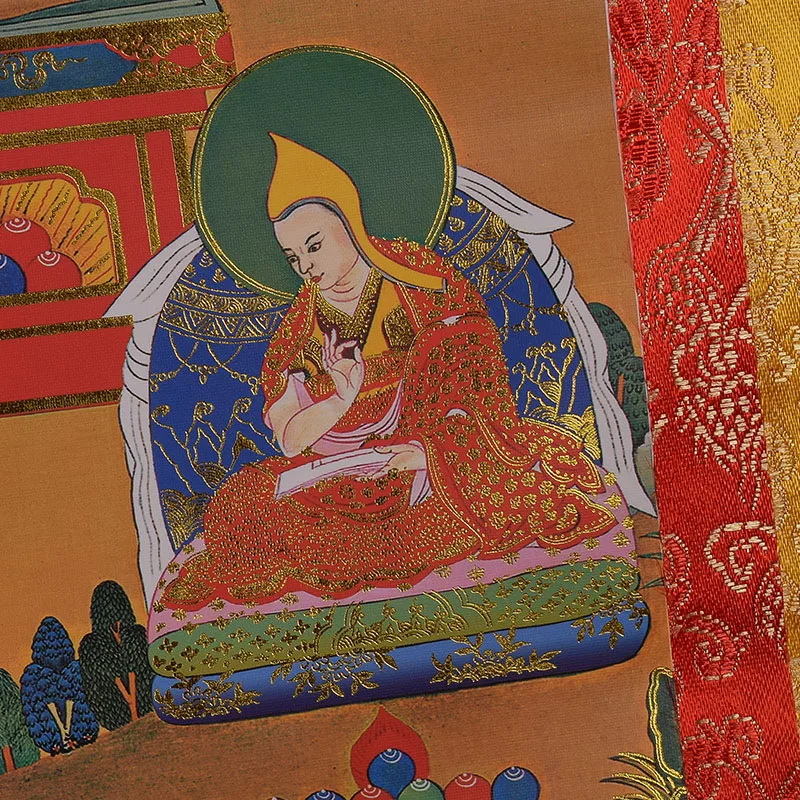 チベット　タンカペイント 希少なアンティークチベット仏教タンカ、色糸で描かれた菩薩