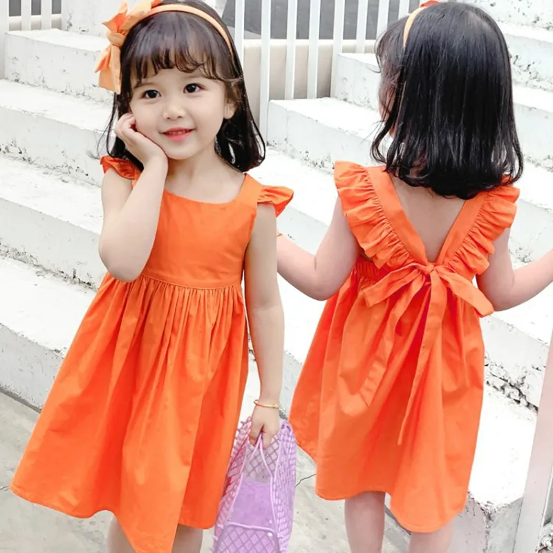 

Summer orange cotton A type comfortable sleeveless dress, Sweet cute girls clothes ,Princess style