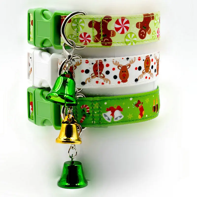 Christmas Pet Dog Collar With Bell Adjustable Neck Strap Collar For Small Medium Dogs Chihuahua Christmas Pet Product Supplies