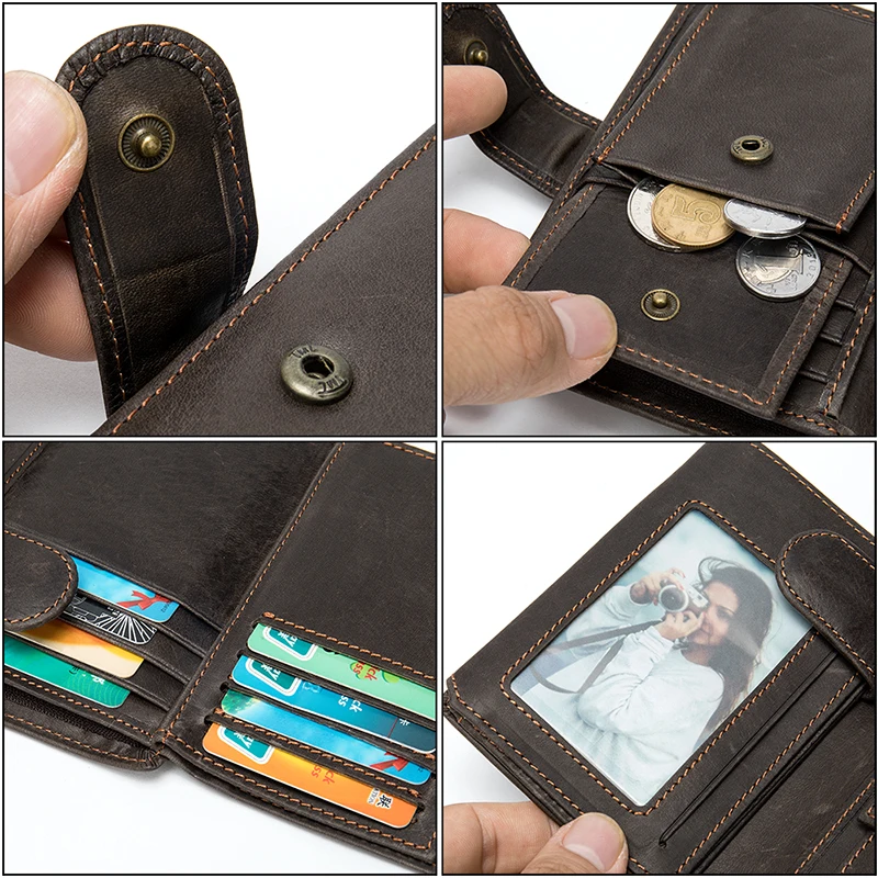 AURAY Fashion Male Men Genuine Leather Wallet Men Wallets Luxury Money Bag Short Card Holder Wallet Mens Men's Wallet Of Leather