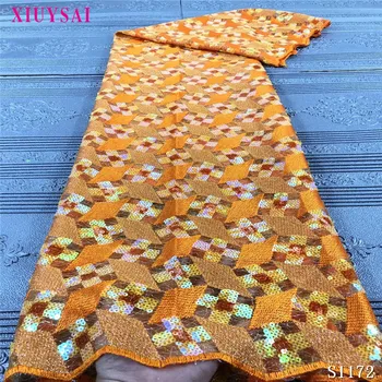 

2020 High Quality French Tulle organza Lace Fabrics Latest African Luxury Sequins Lace Fabrics For Nigerian Wedding Party SL1172